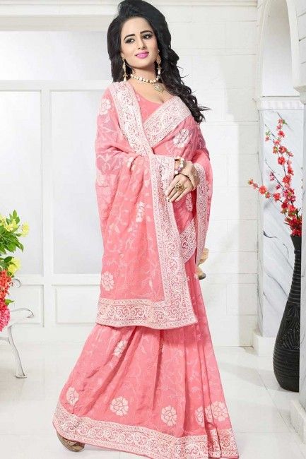Stylish Baby Pink color Georgette saree