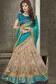 Charming Teal Green And Beige Silk And Net Saree