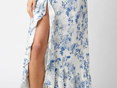 Written Letter Midi Skirt Blue White - Small / Cream Blue