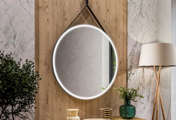 Delhi – Espelho Redondo Loft LED com Correia em Moldura de…