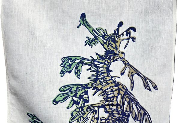 Hand Screen Printed Linen Tea Towel – Leafy Sea Dragon