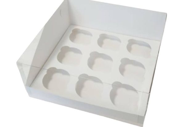 Pudełko „Akwarium” na 9 babeczek, białe, 250×240×110…