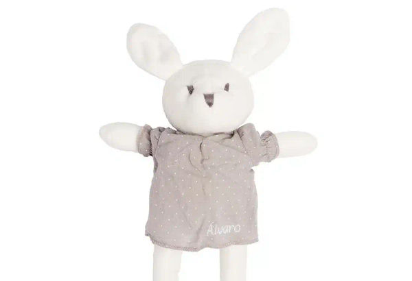 Peluche Conejo Blanco con Camisa Gris Personalizable