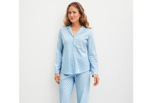 Calida Damen Pyjama Lovely Nights knöpfbar cascade blue…