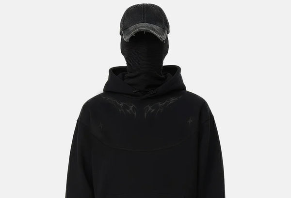 FLAME EMBROIDERY HOODIE - Black / S