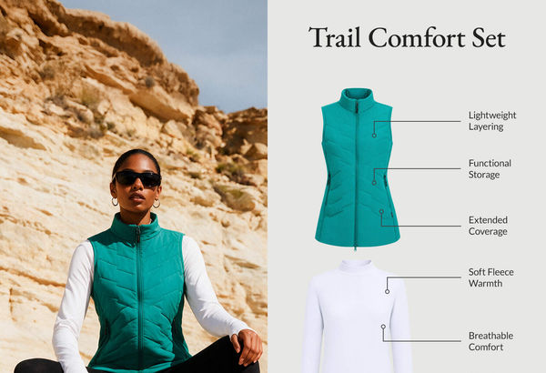 Trail Comfort Set - White Base + Black Legging + Green Vest…