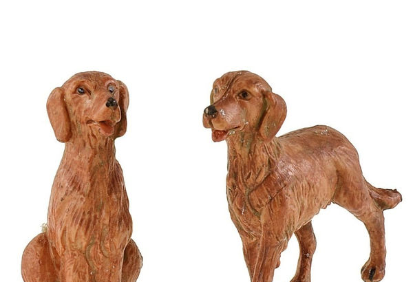 Set di 2 cani per presepe Fontanini di 9,5 cm
