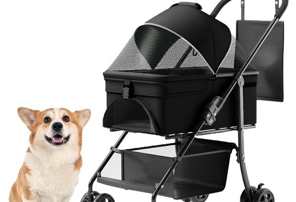 Pet Stroller 4 Wheels Dog Cat Stroller for Medium Small Dogs…