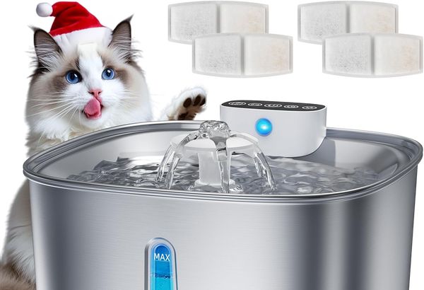 Wireless Cat Water Fountain Battery Operated, 108oz/3.2L…