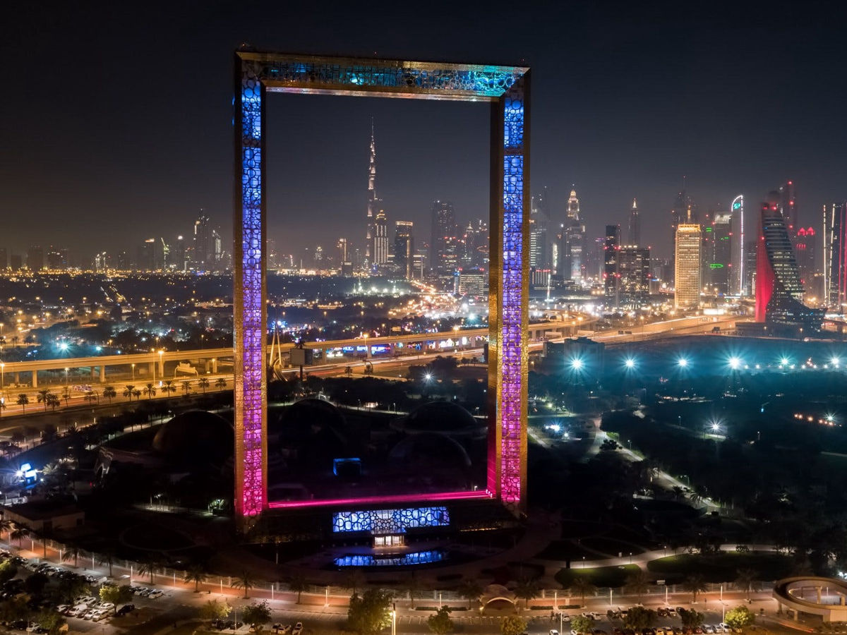 The view of Dubai Frame in night