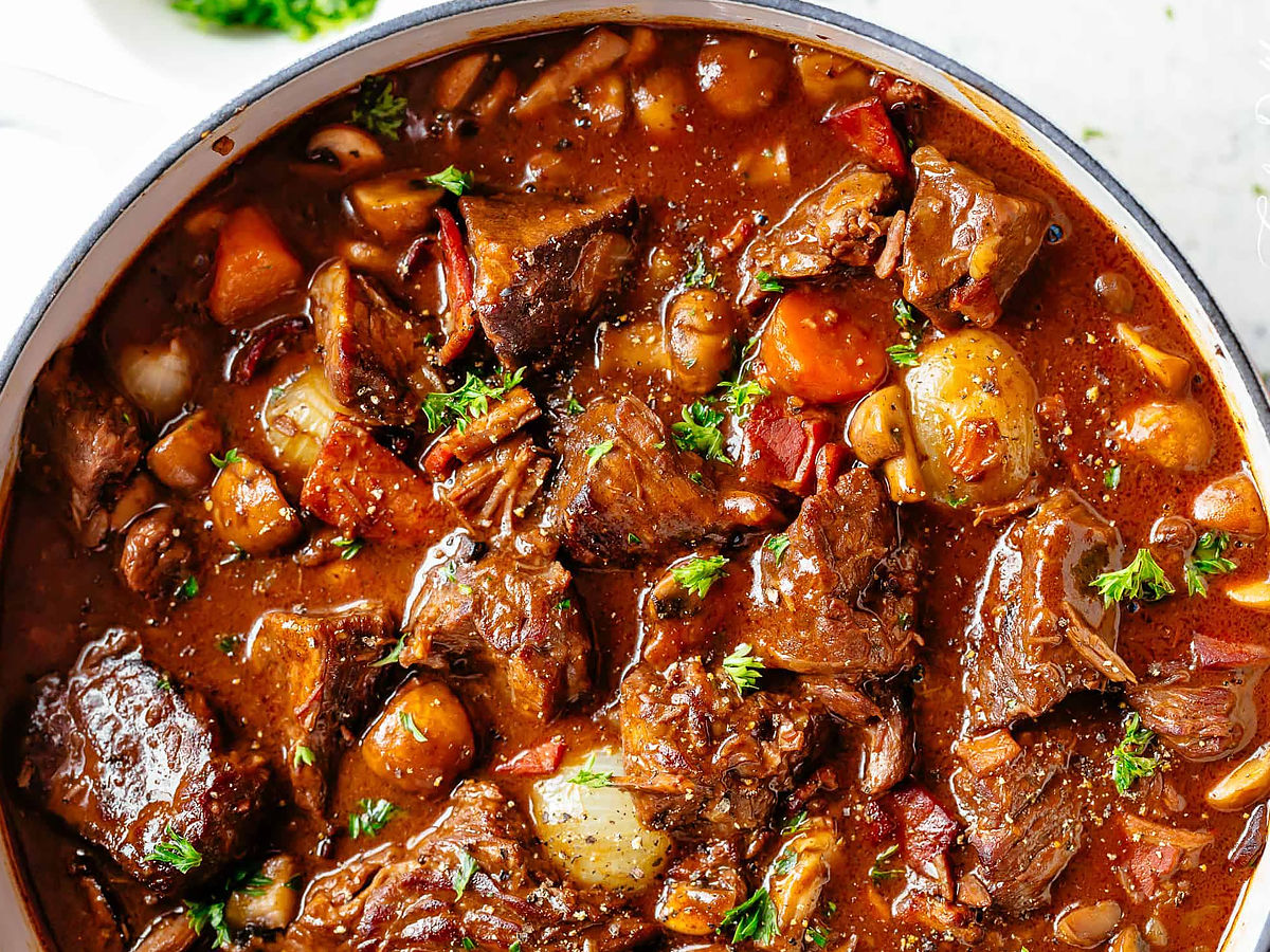 Beef Bourguignon preparation in Julie and Julia