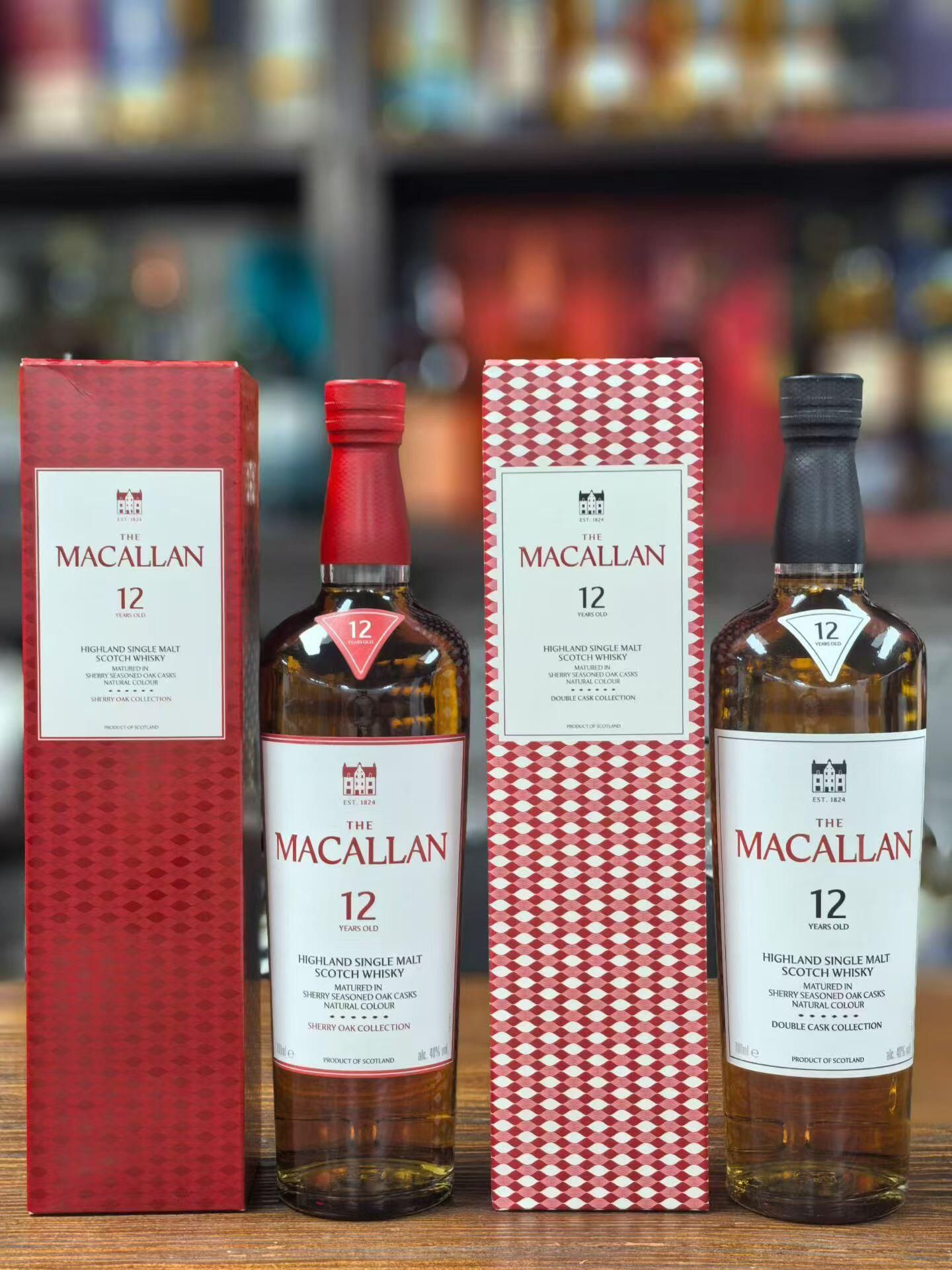 麥卡倫12年紅標 SHERRY OAK、藍標 DOUBLE CASK 與白灰標 TRIPLE CASK MATURED 酒標近照