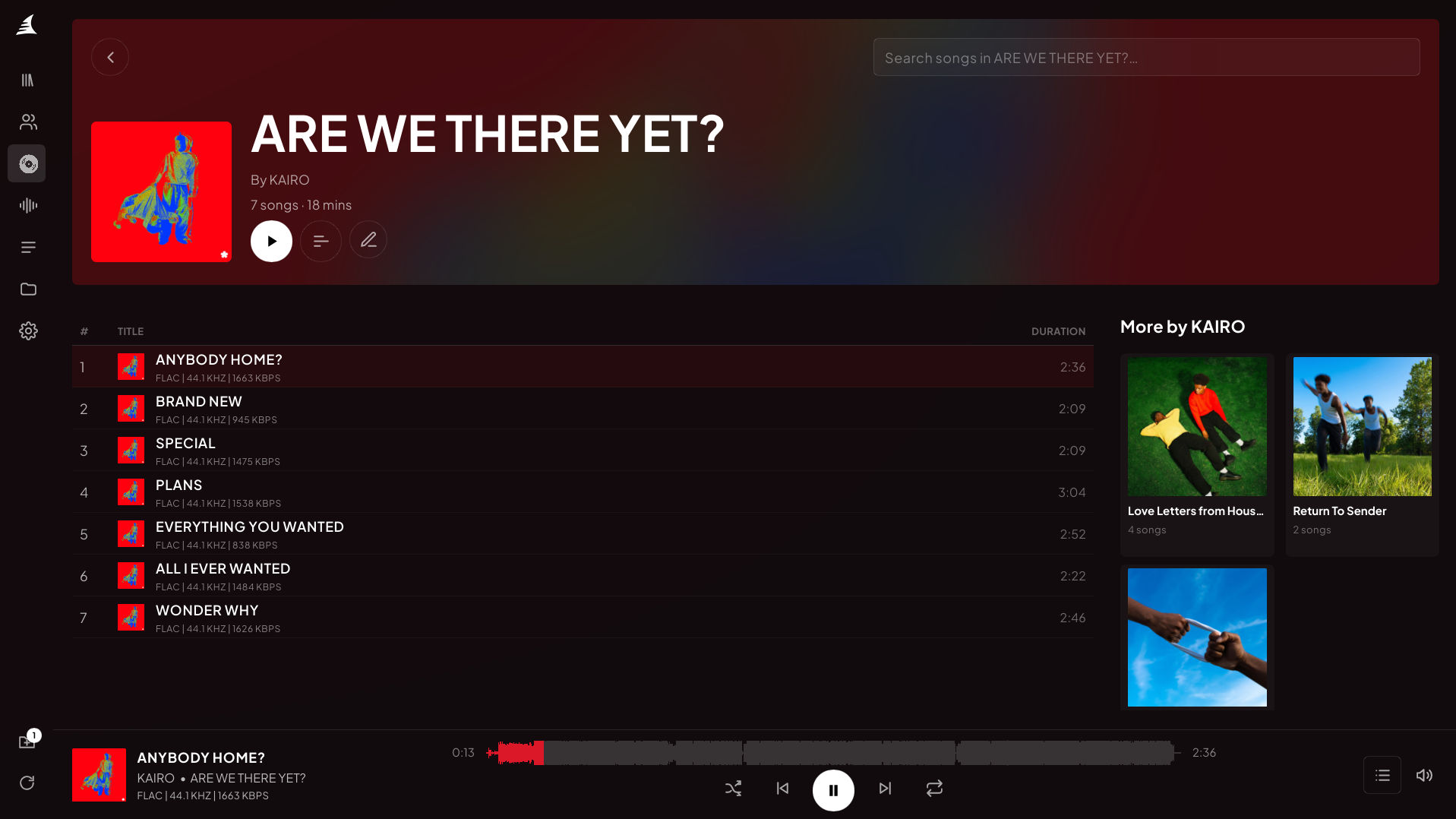 Album page with track details and playback controls