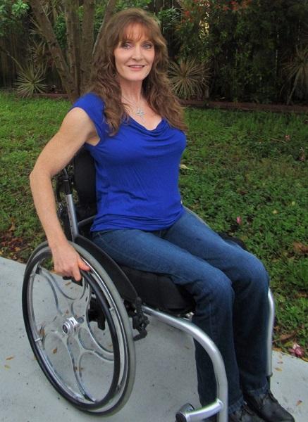 on her wheelchair