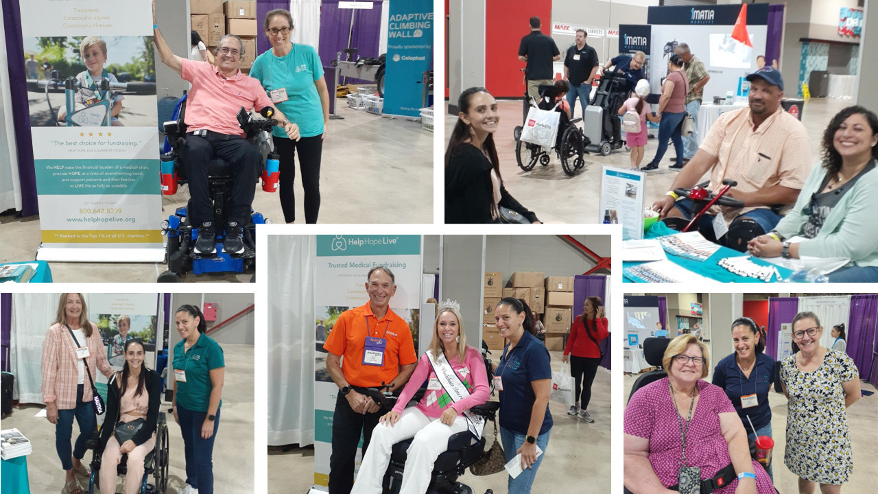 Help Hope Live's Kelly Green and Brooke Schostak meet client families at the 2022 Abilities Expo Miami.