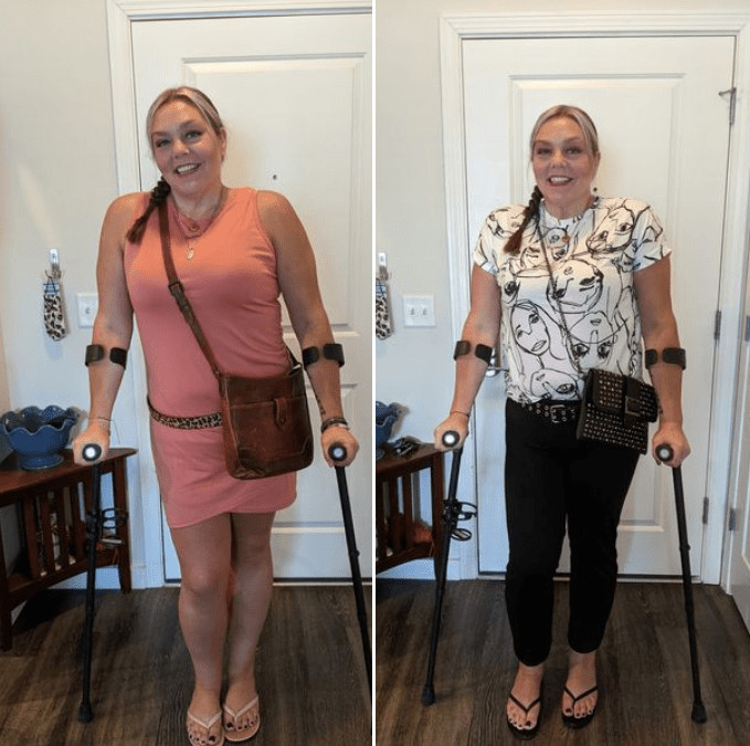 woman with crutches getting a job with a disability