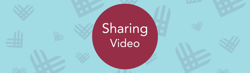 A banner reads Sharing Video in white on burgundy with a background of light blue with GivingTuesday logo hearts.