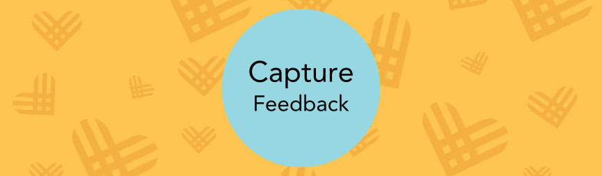 A graphic with GivingTuesday logo hearts in dark gold on a gold background reads Capture Feedback.
