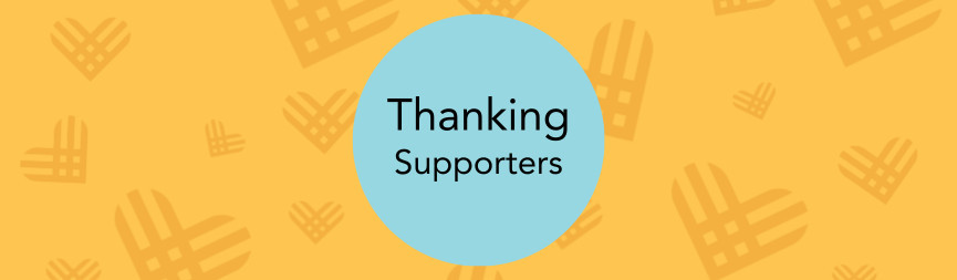 A graphic with GivingTuesday logo hearts in dark gold on a gold background reads Thanking Supporters.
