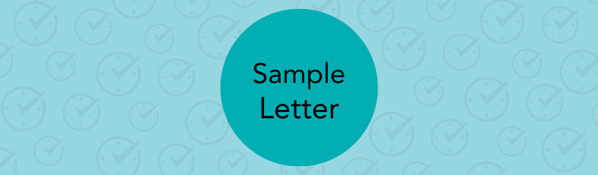 A banner reads Sample Letter with a light blue clock checkmark pattern background.