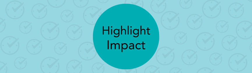 A banner reads Highlight Impact with a light blue clock checkmark pattern background.