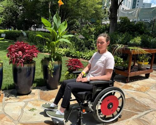 outside strolling on wheelchair