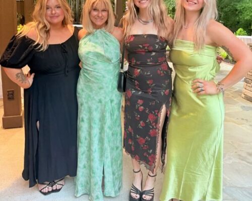 Pamela Lamb with 3 other blonde women in formal attire.