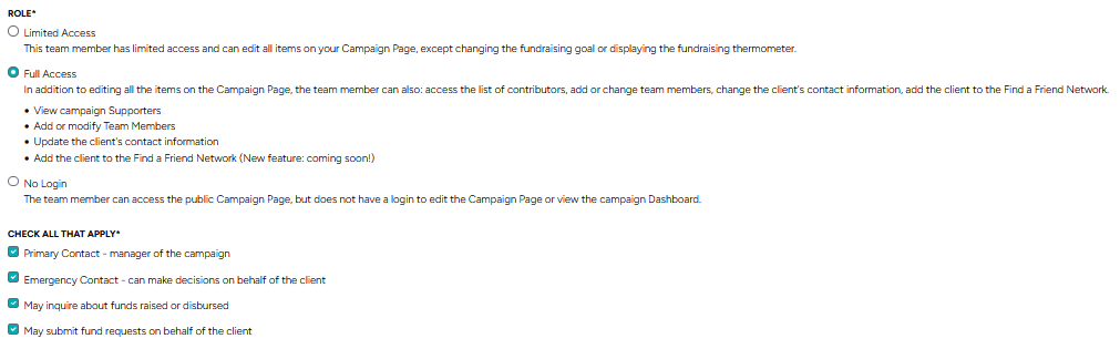 Help Hope Live client portal on desktop - roles and permissions for team members.