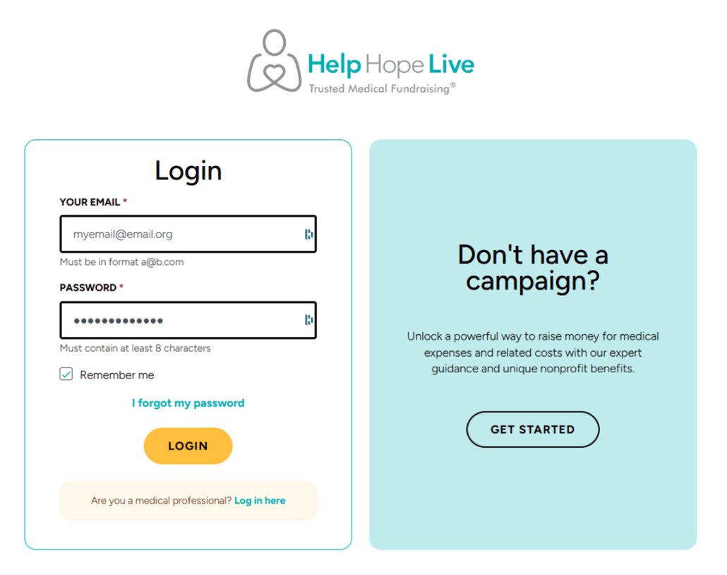 The login page for clients.helphopelive.org