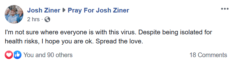 Josh Ziner's Facebook post