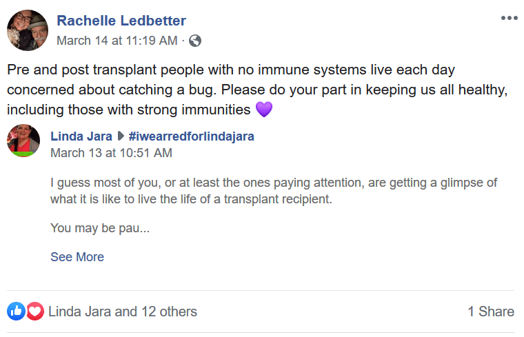 Rachelle Ledbetter's Facebook post.