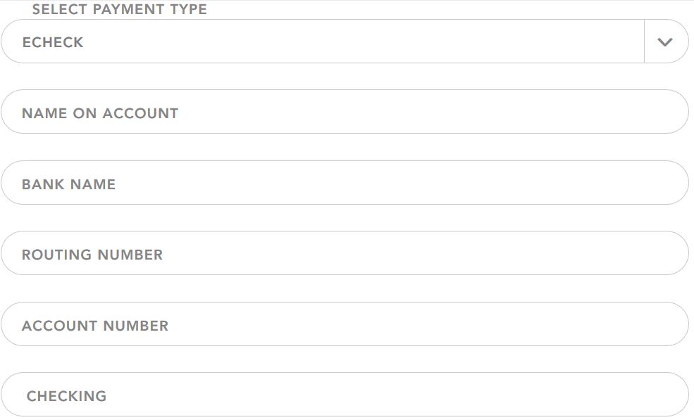 A screenshot of the option to select a payment type and fill in bank account information