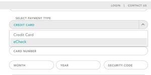 Screenshot of selecting eCheck from the dropdown menu