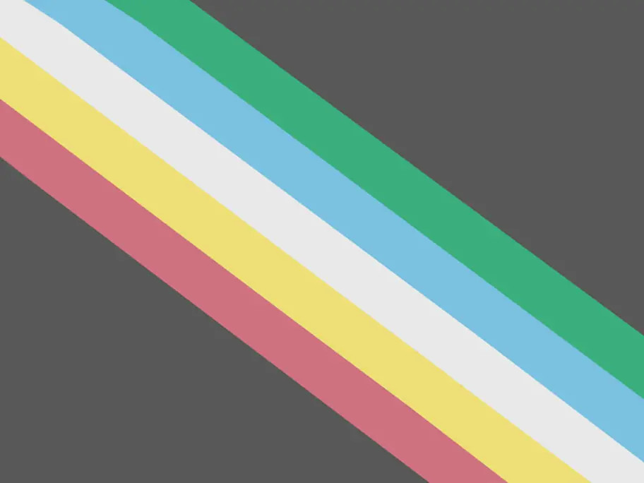 The Disability Pride flag features a charcoal gray background with centered diagonal stripes of light red, yellow, white, light blue, and green.