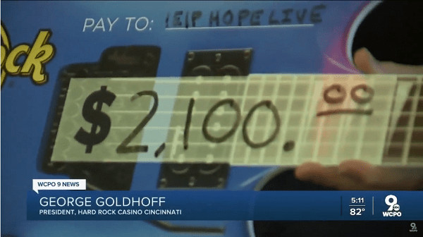 WCPO 9 News screencap of George Goldhoff donation to Help Hope Live