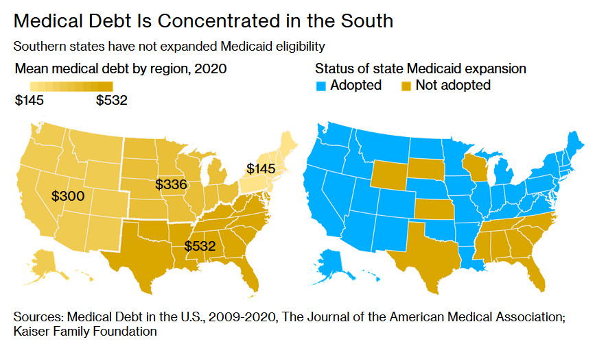 Map of medical debt concentration in the US