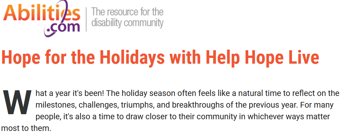 Hope for the holidays with Help Hope Live