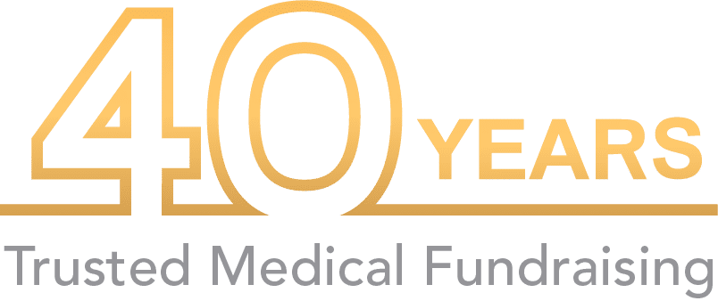 A graphic reads 40 Years Trusted Medical Fundraising