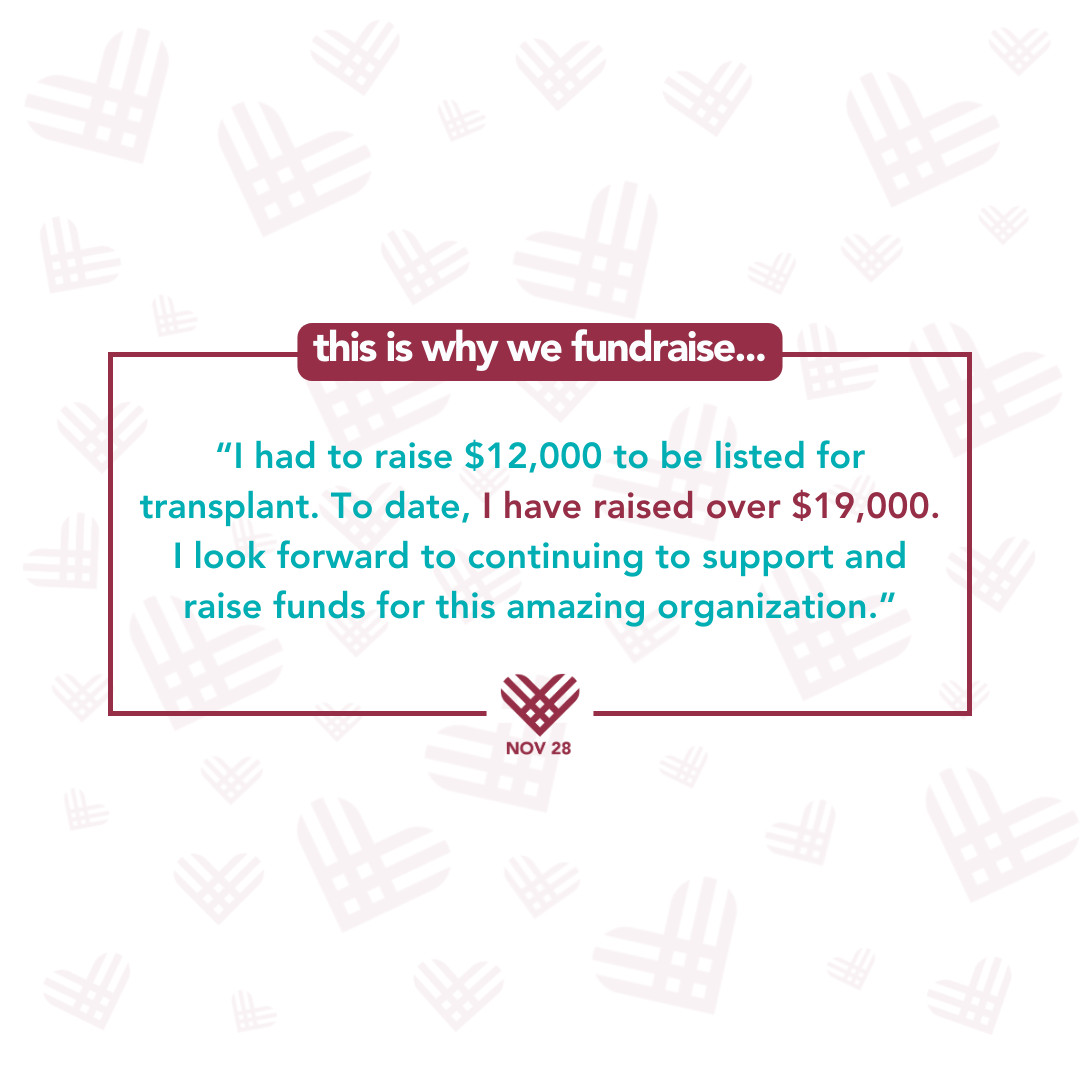 A graphic with maroon, teal, and white details reads This is why we fundraise...with a quote: 