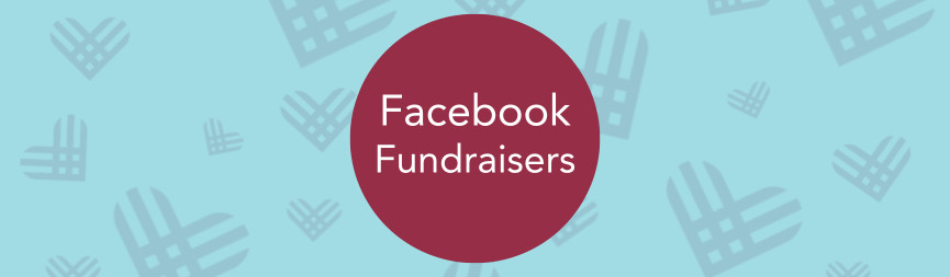 A banner reads Facebook Fundraisers in white on burgundy with a background of light blue with GivingTuesday logo hearts.