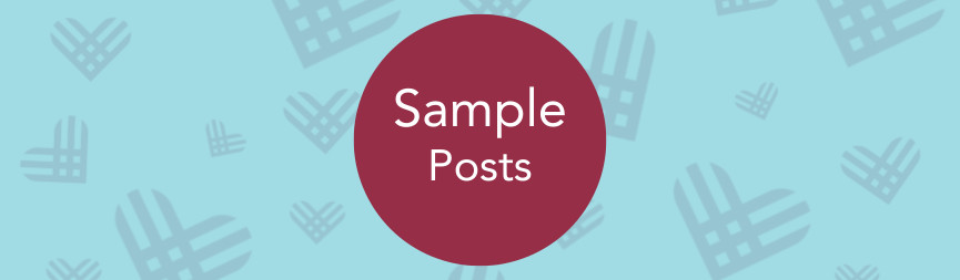 A banner reads Sample Posts in white on burgundy with a background of light blue with GivingTuesday logo hearts.