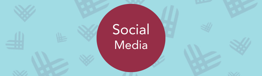 A banner reads Social Media in white on burgundy with a background of light blue with GivingTuesday logo hearts.