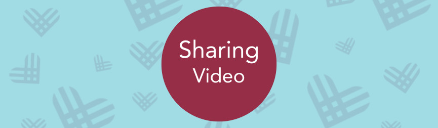 A banner reads Sharing Video in white on burgundy with a background of light blue with GivingTuesday logo hearts.