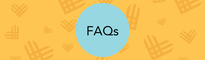 A graphic with GivingTuesday logo hearts in dark gold on a gold background reads FAQs.