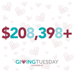 This is a text-based graphic. It reads: "$208,398+" and "GivingTuesday November 28" below it.