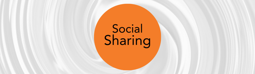 With a swirled gray background resembling wind, a round orange bubble reads Social Sharing.