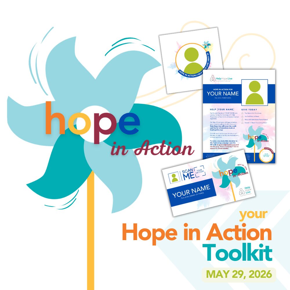 Your Hope in Action Toolkit. Sample flyer, business card, and campaign picture for Hope in Action 2026.