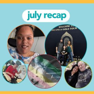 Five photos of Help Hope Live clients with the text July Recap.