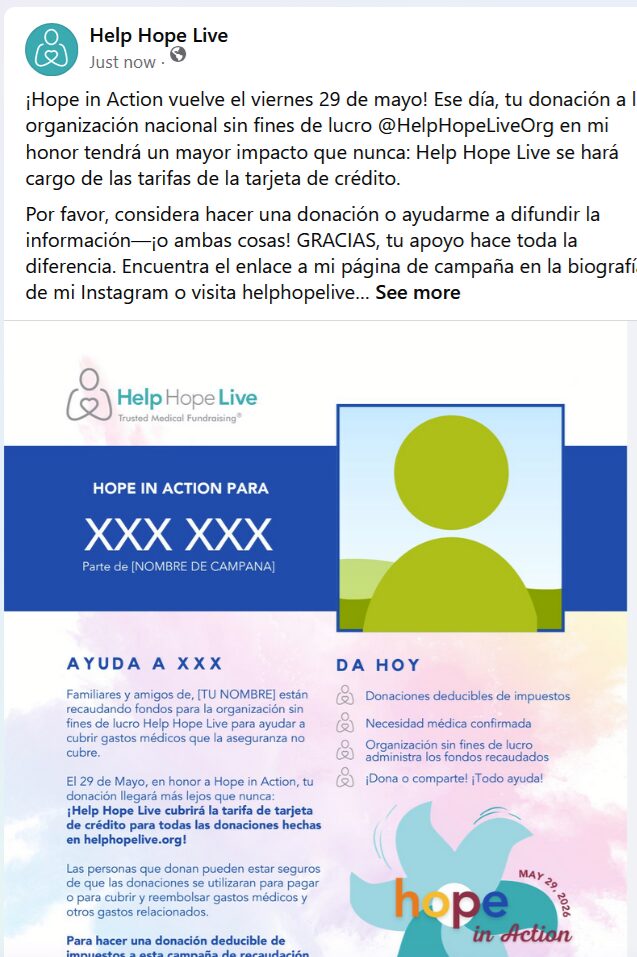 Ejemplo de publicación en redes sociales Facebook