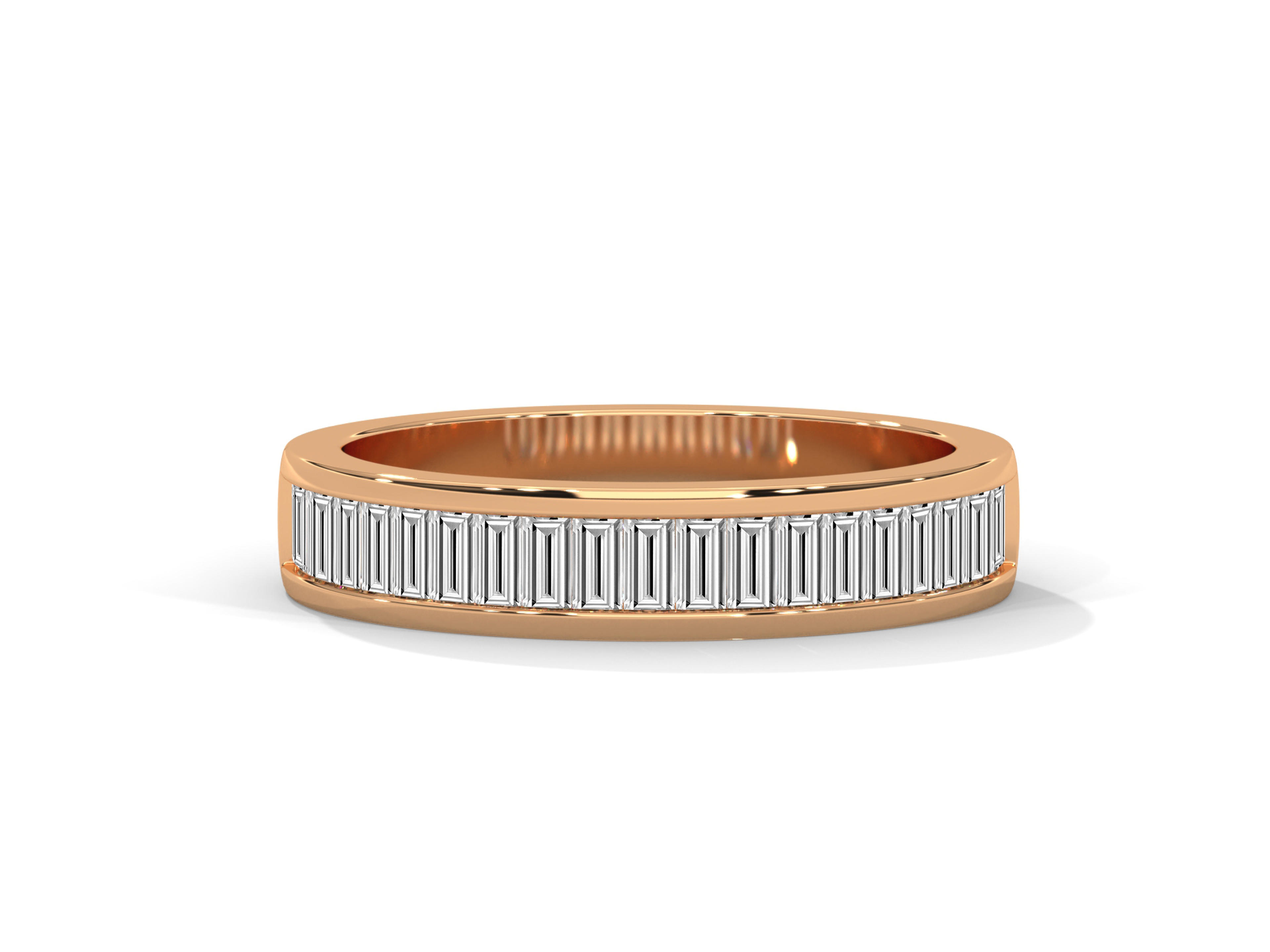 Play the Channel-Set Baguette Diamond Band 14K Rose with VVS/VS film
